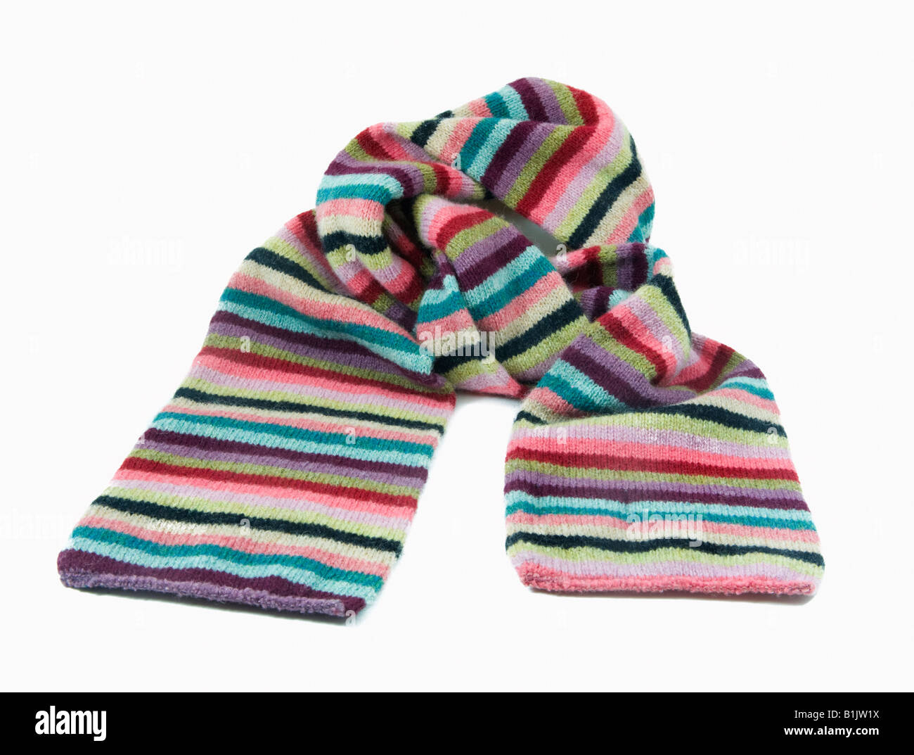 A colourful woollen scarf isolated on white Stock Photo