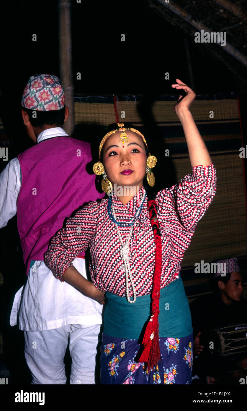 Nepal Pokhara culture dancer in traditional costume Stock Photo