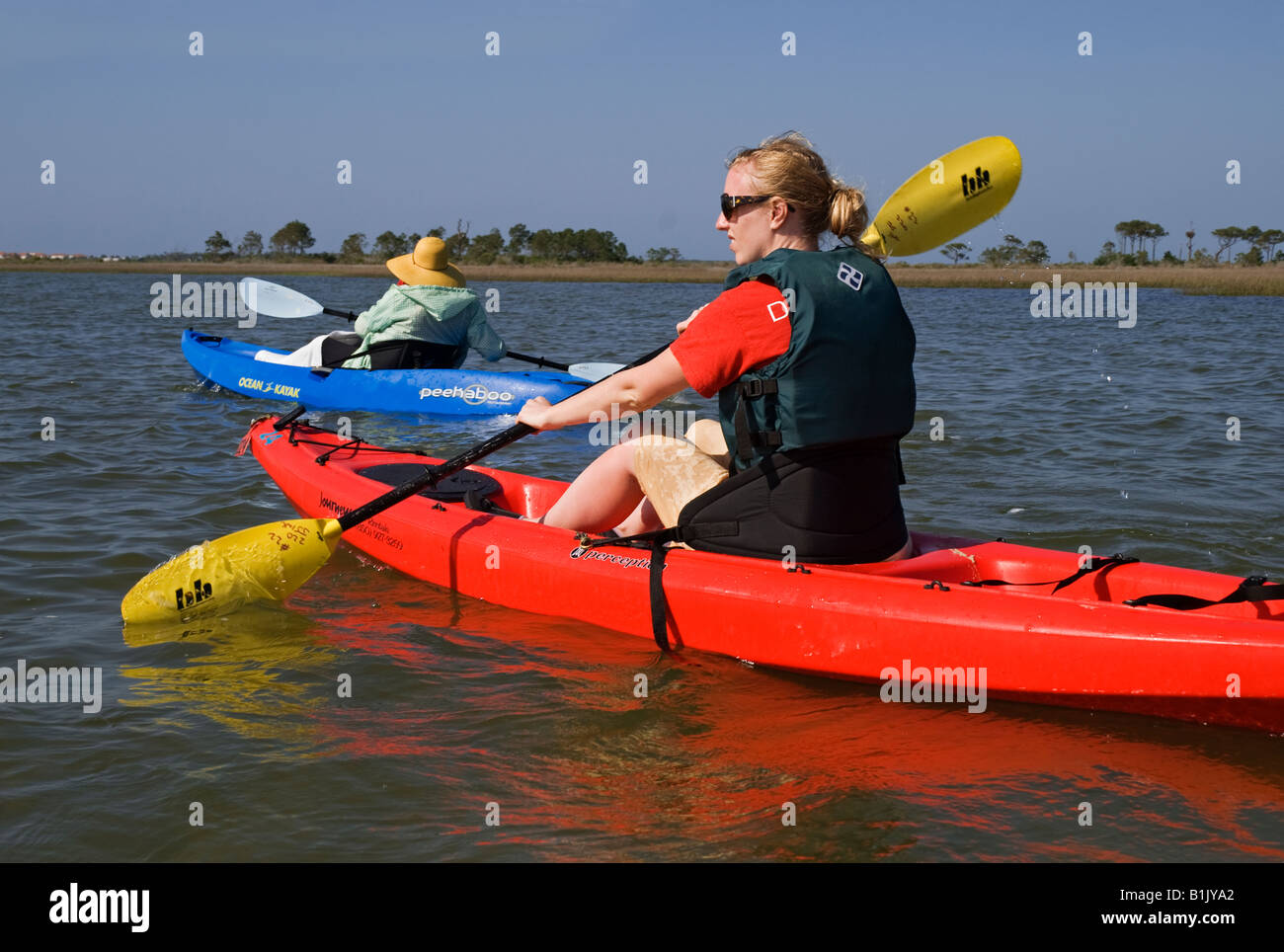 kayakers along the bay side of St Island along North Florida s