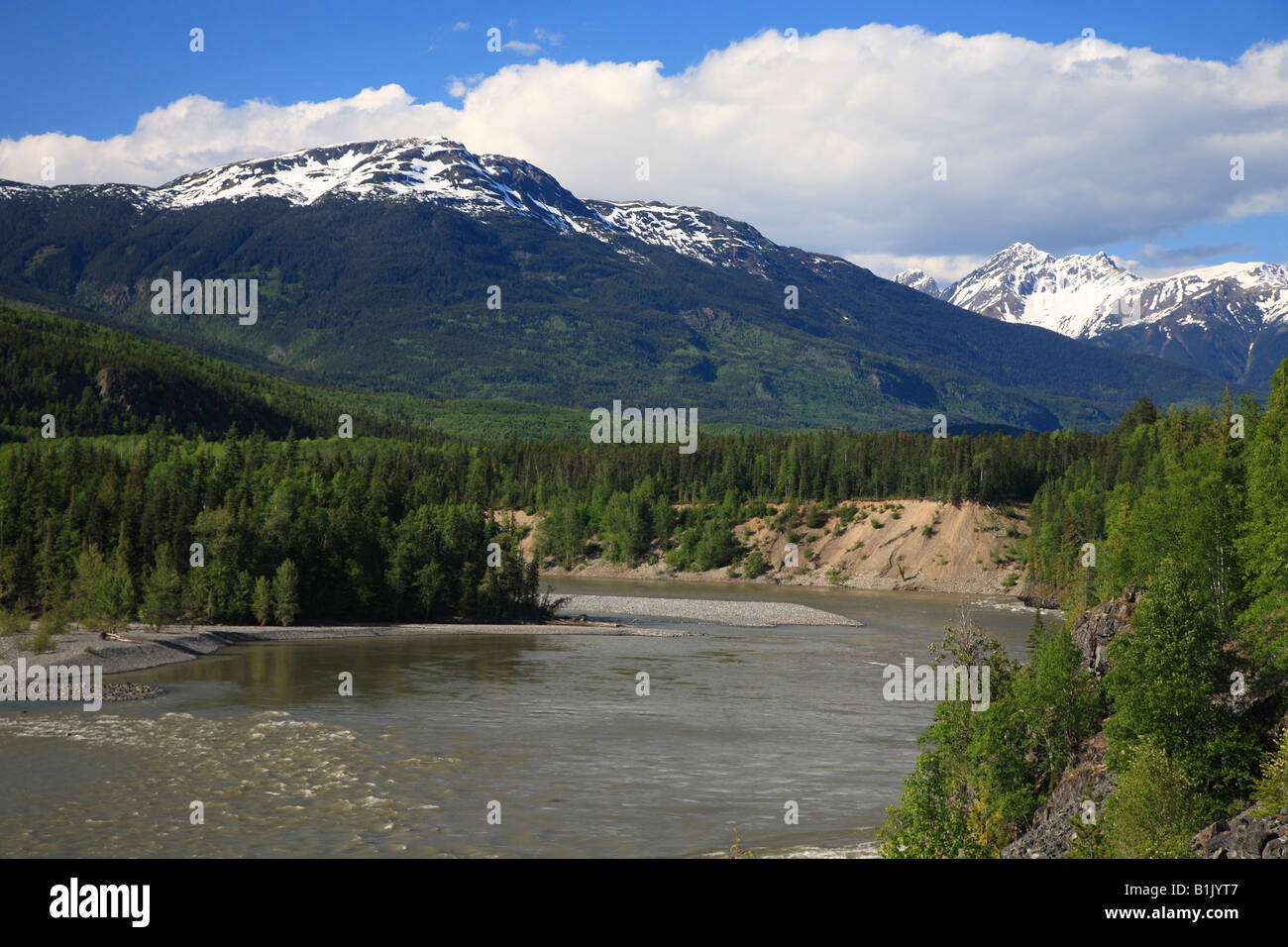 View of Skeena river and mountains near Kitwanga BC Stock Photo Alamy