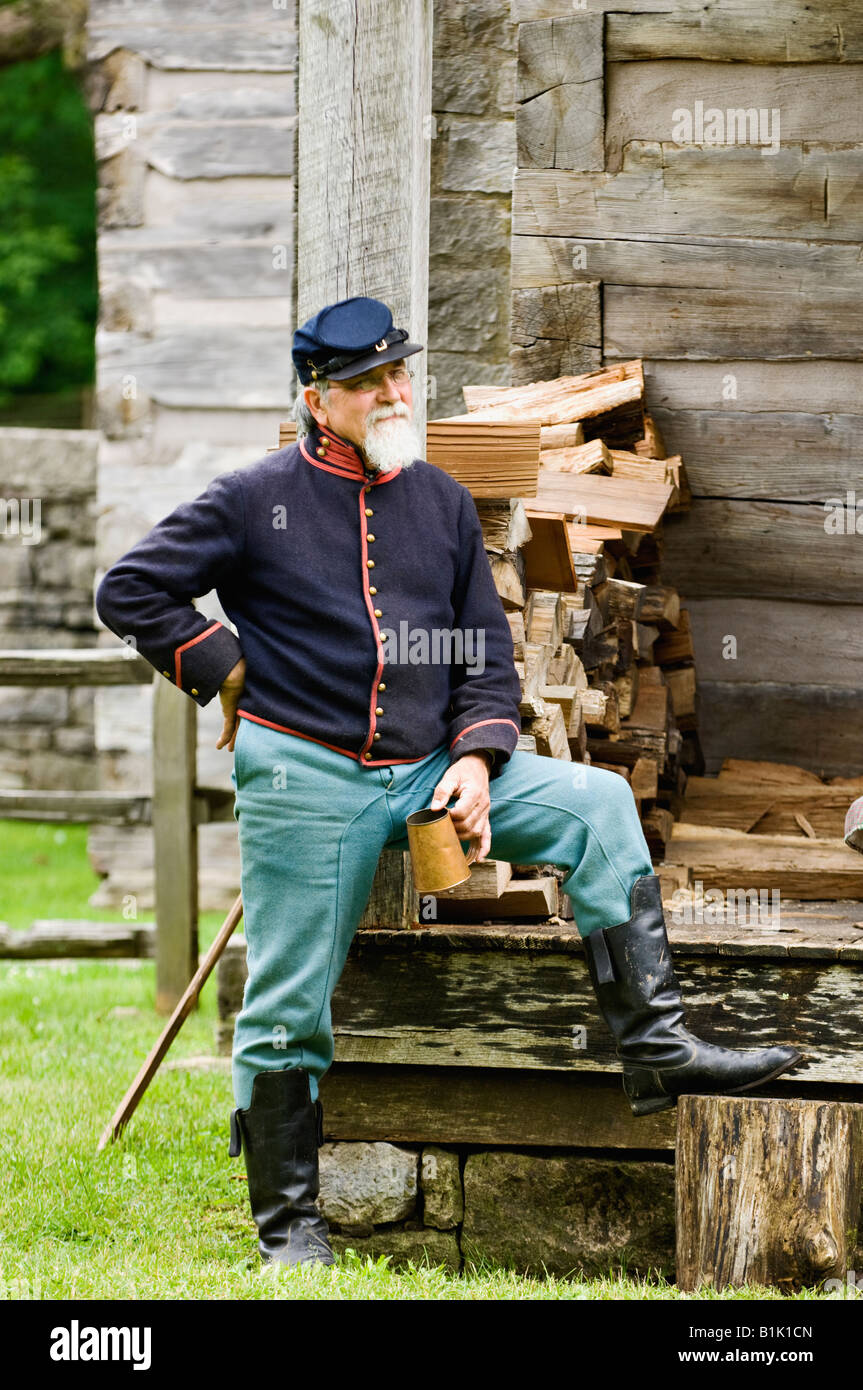 Union Soldier in Pioneer Village at Spring Mill State Park during Civil War Weekend Near Mitchell Indiana Stock Photo
