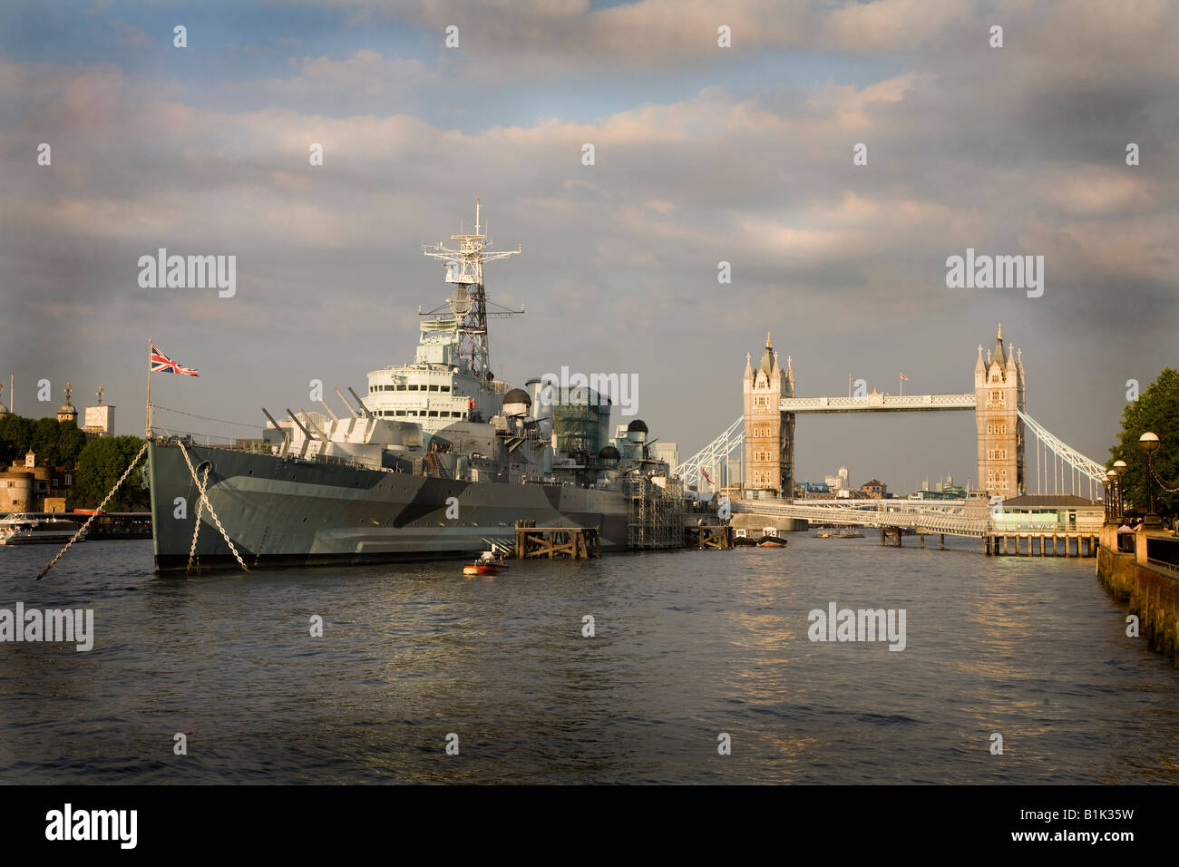 HMS Belfast near Tower Bridge London Stock Photo
