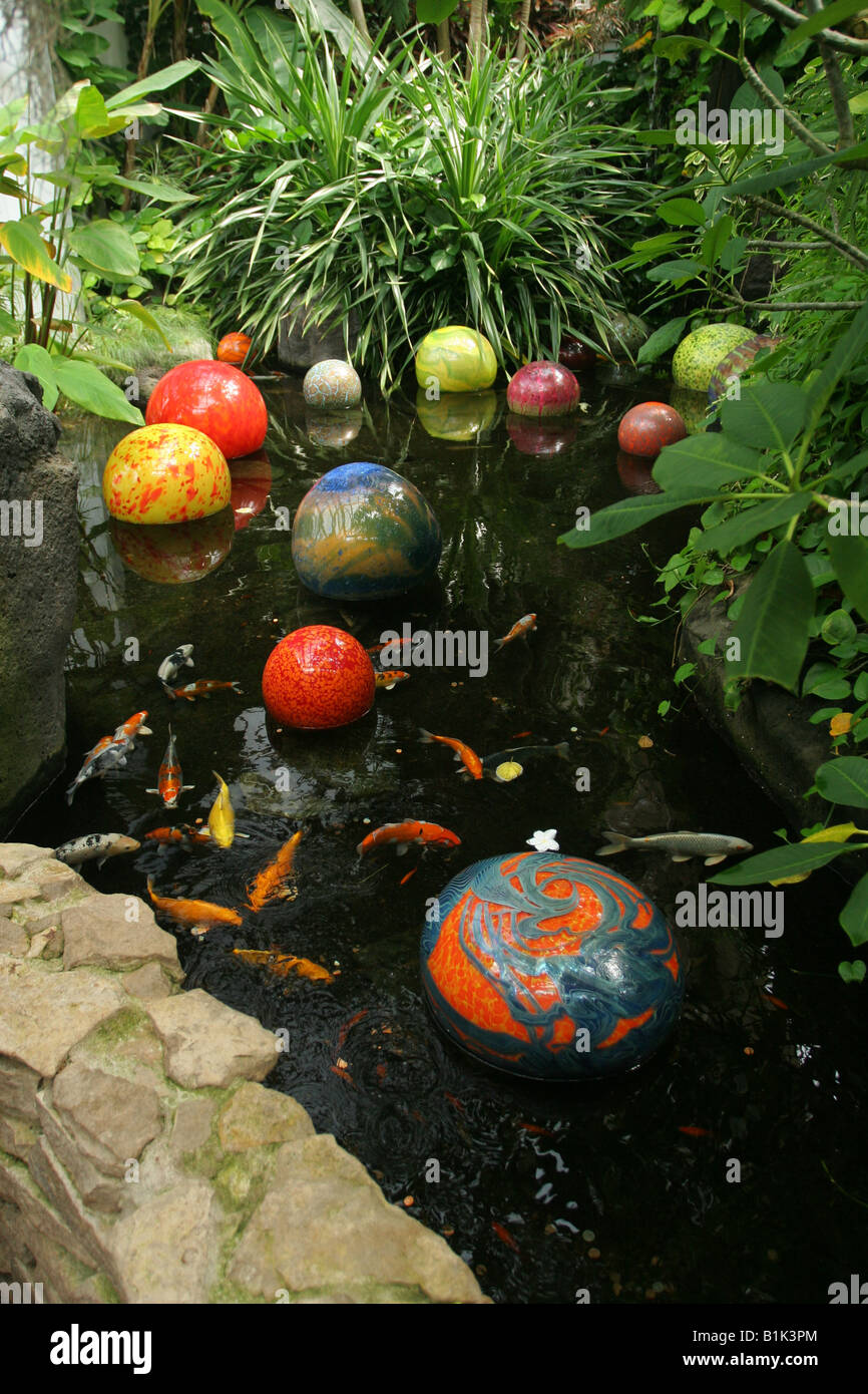 Orbs in Koi Fish Pond Blown Glass art by Dale Chihuly Franklin