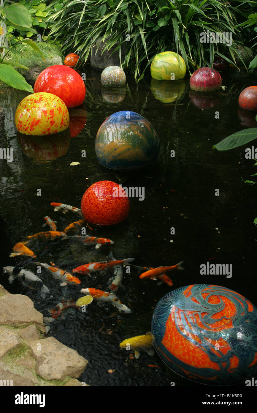 Orbs in Koi Fish Pond Blown Glass art by Dale Chihuly Franklin