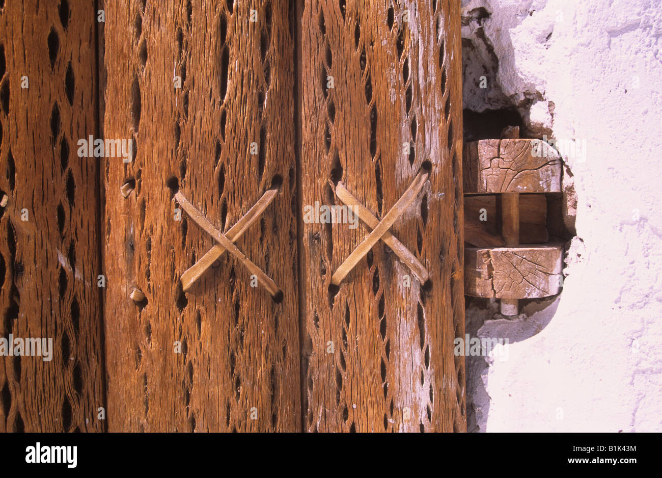 Cactus wood door hinge (binding is made of dried llama skin leather) of