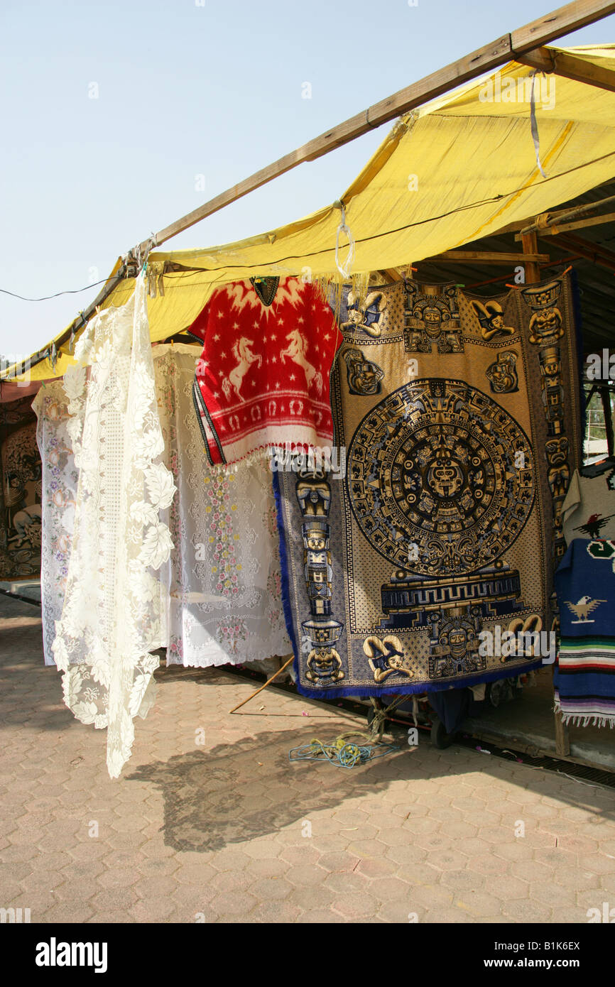 Market Stall Selling Lace Fabrics and Materials, Xochimilco, Mexico City Stock Photo