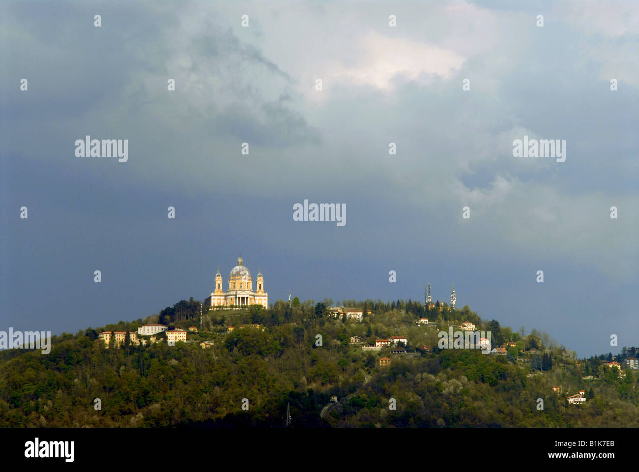 The Basilica di Superga, built by architect Filippo Juvarra, overlooking the city of Turin, Piedmont, Italy. Stock Photo