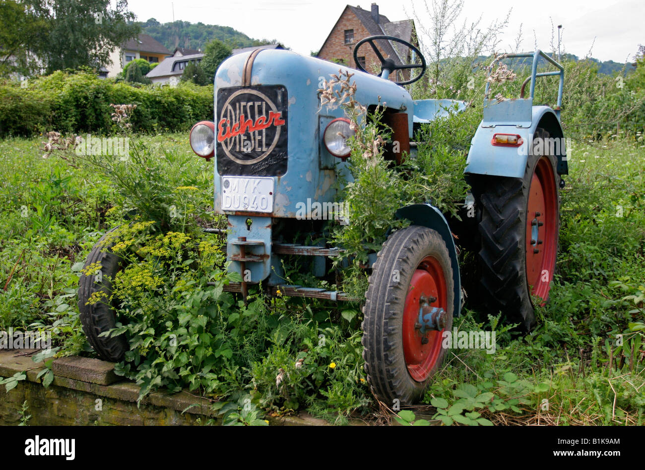 Old German Eicher diesel tractor, in Mosel area of Germany Stock Photo