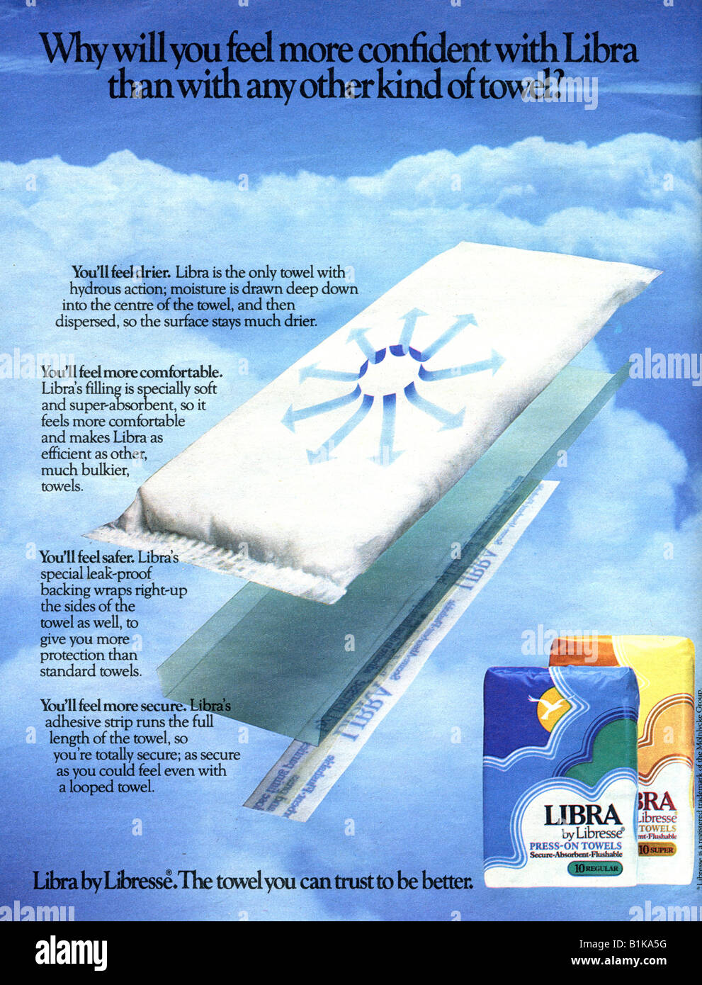 1980 advertisement for Libresse Libra Sanitary Towels FOR EDITORIAL USE ONLY Stock Photo