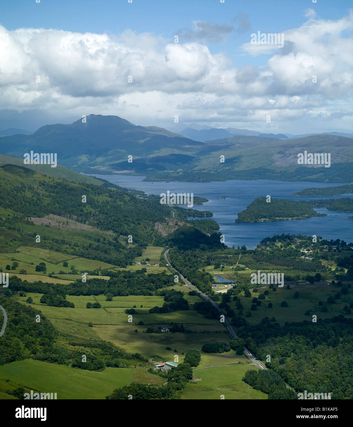 Loch Lomond & Ben Lomond from the air, Highland Scotland Stock Photo