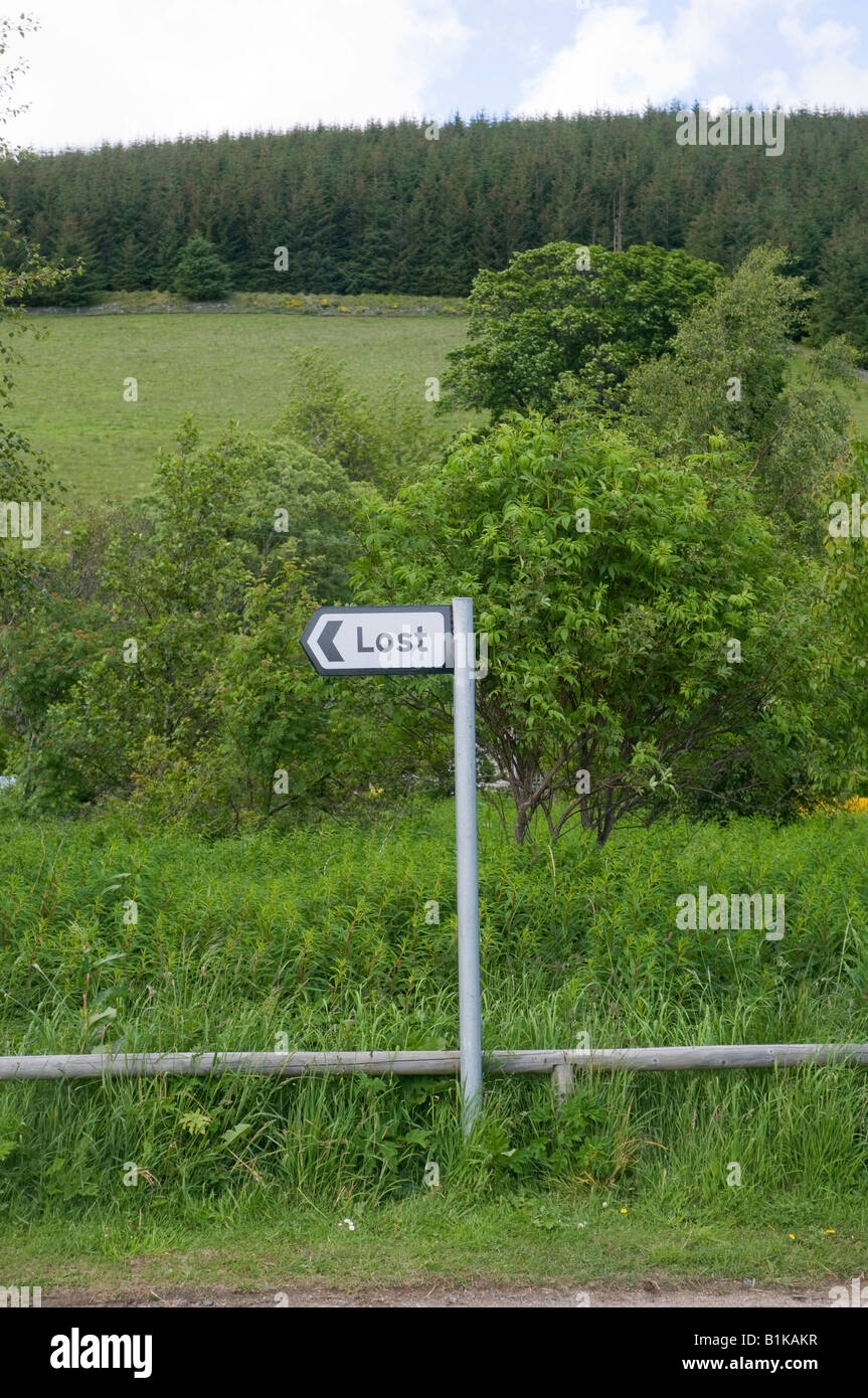 Sign post to the village of Lost, Bellabeg, Strathdon, Aberdeenshire, Scotland Stock Photo