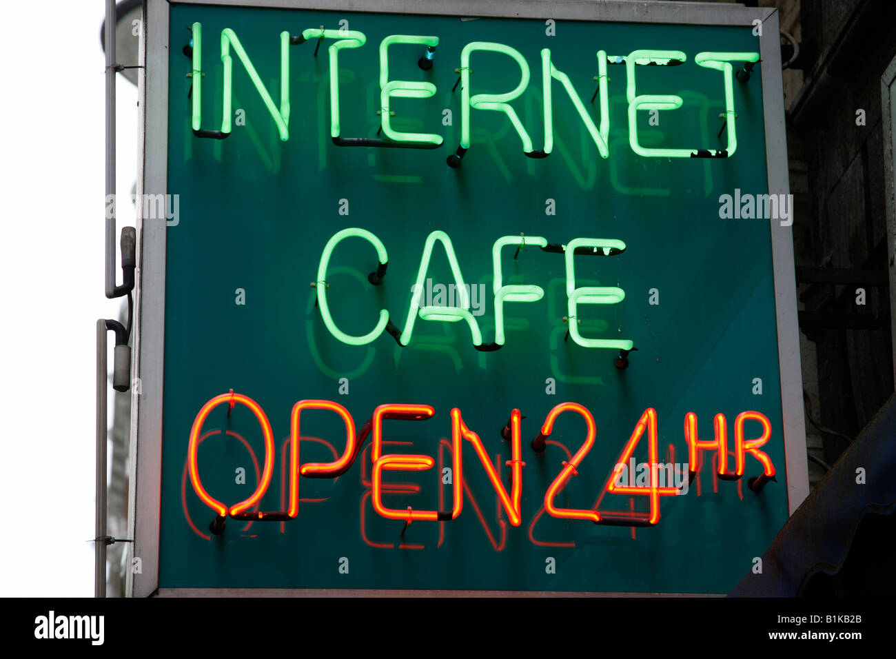 internet cafe neon sign in charing cross road london uk Stock Photo