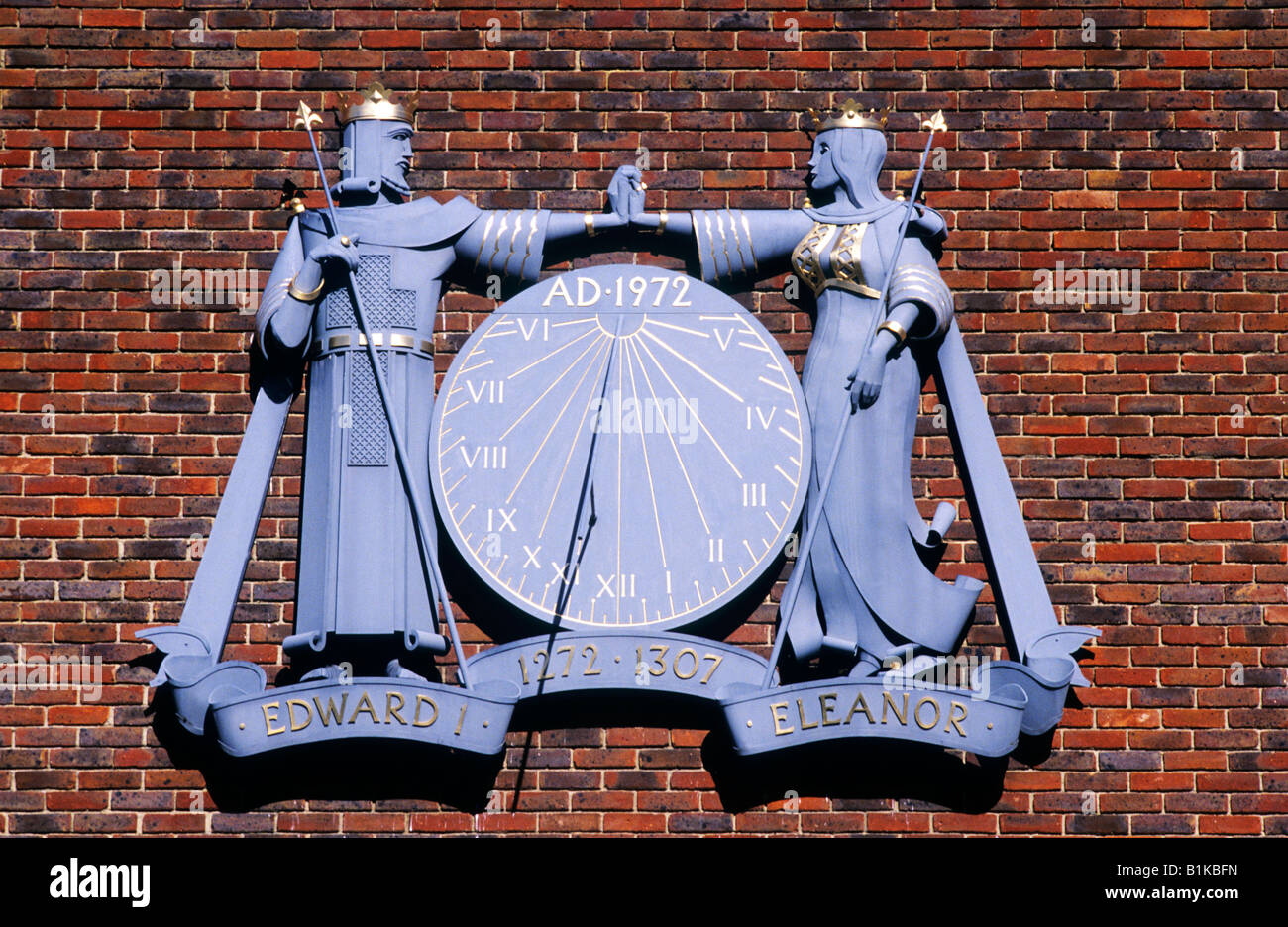 Guildford Sundial King Edward 1st, Eleanor of Castille wall time piece sun dial England UK English monarch sundials Stock Photo