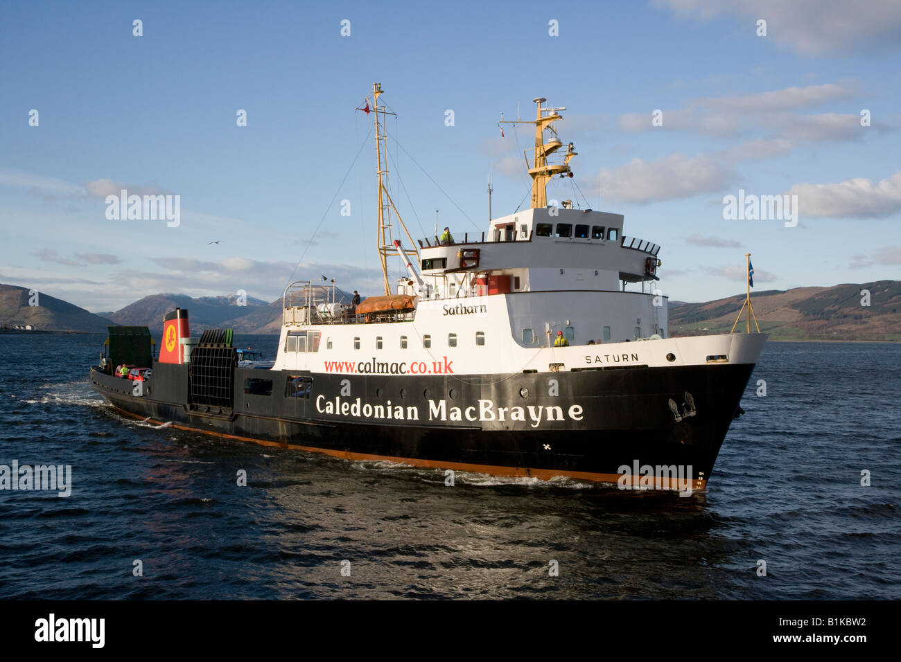 Caledonian MacBrayne ferry MV Saturn arriving at Rothesay pier Isle of Bute Stock Photo