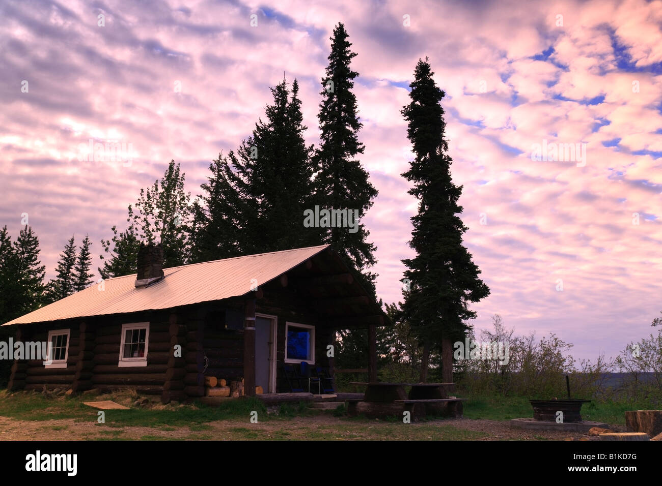Old Forest Service cabin at McBride Lake near Morice Lake BC Stock