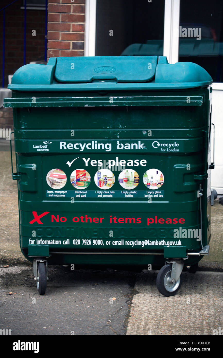 united kingdom london lambeth a green recycling skip Stock Photo Alamy