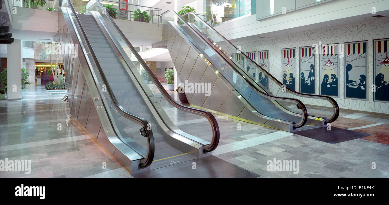 Escalators In Shopping Mall Stock Photo