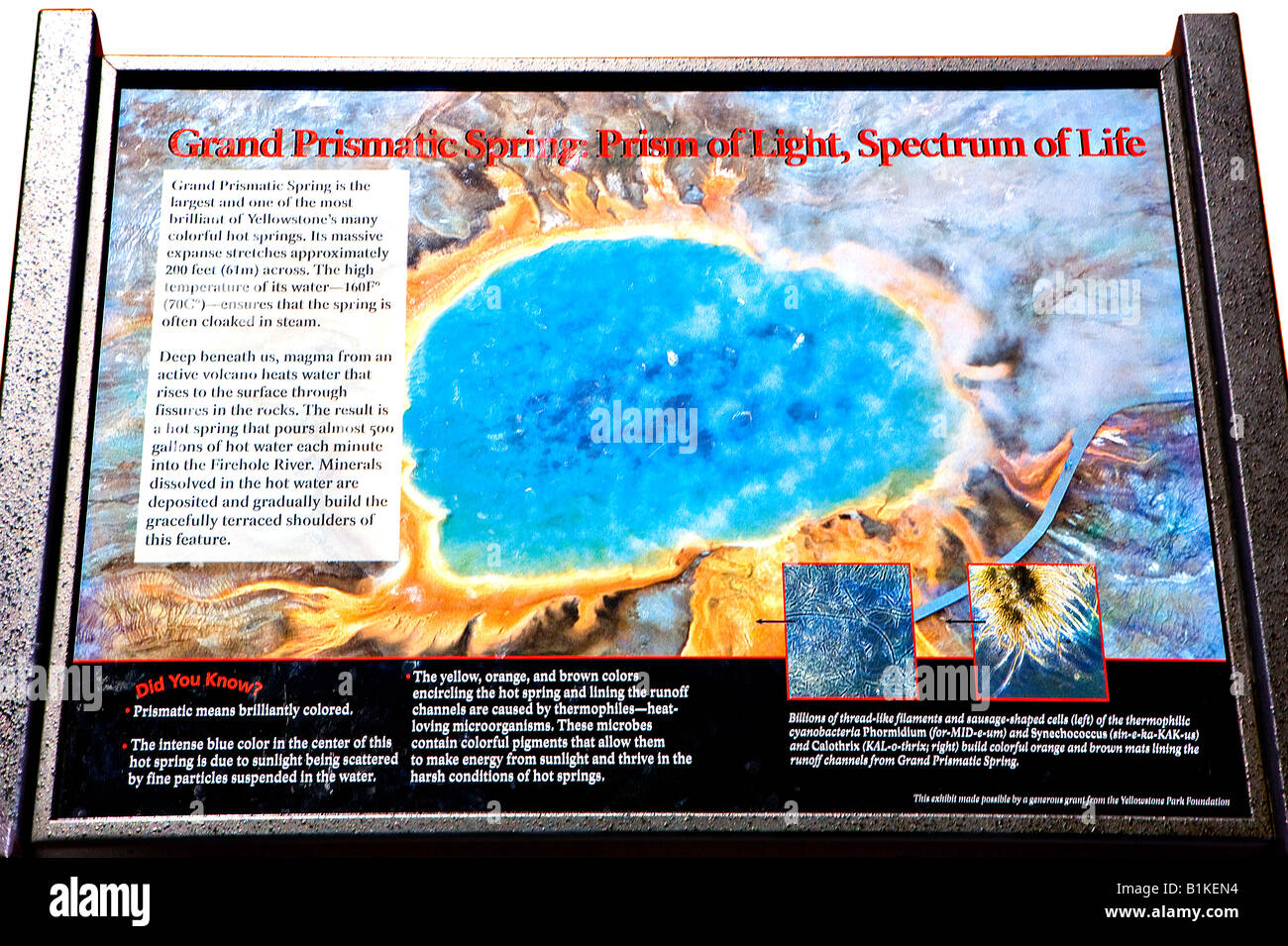 Image of the information sign for the Grand Prismatic Spring Stock Photo