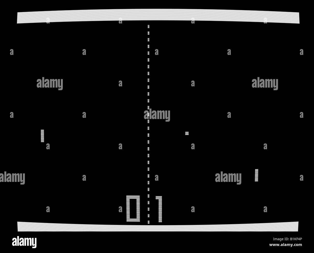 Close up image of a TV screen with an ongoing game of Pong on it Stock Photo