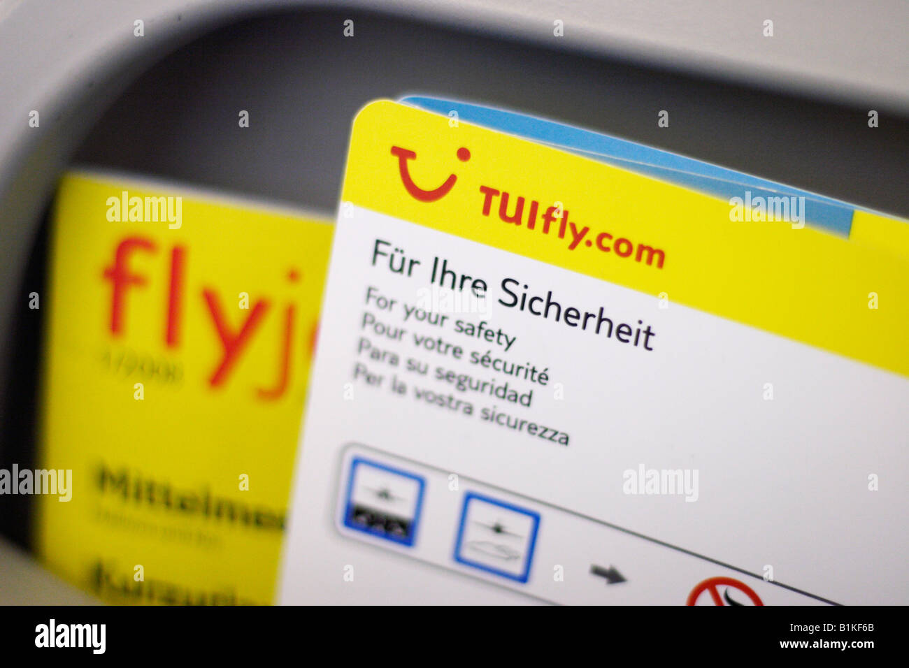 TUIfly safety card safety instructions Stock Photo