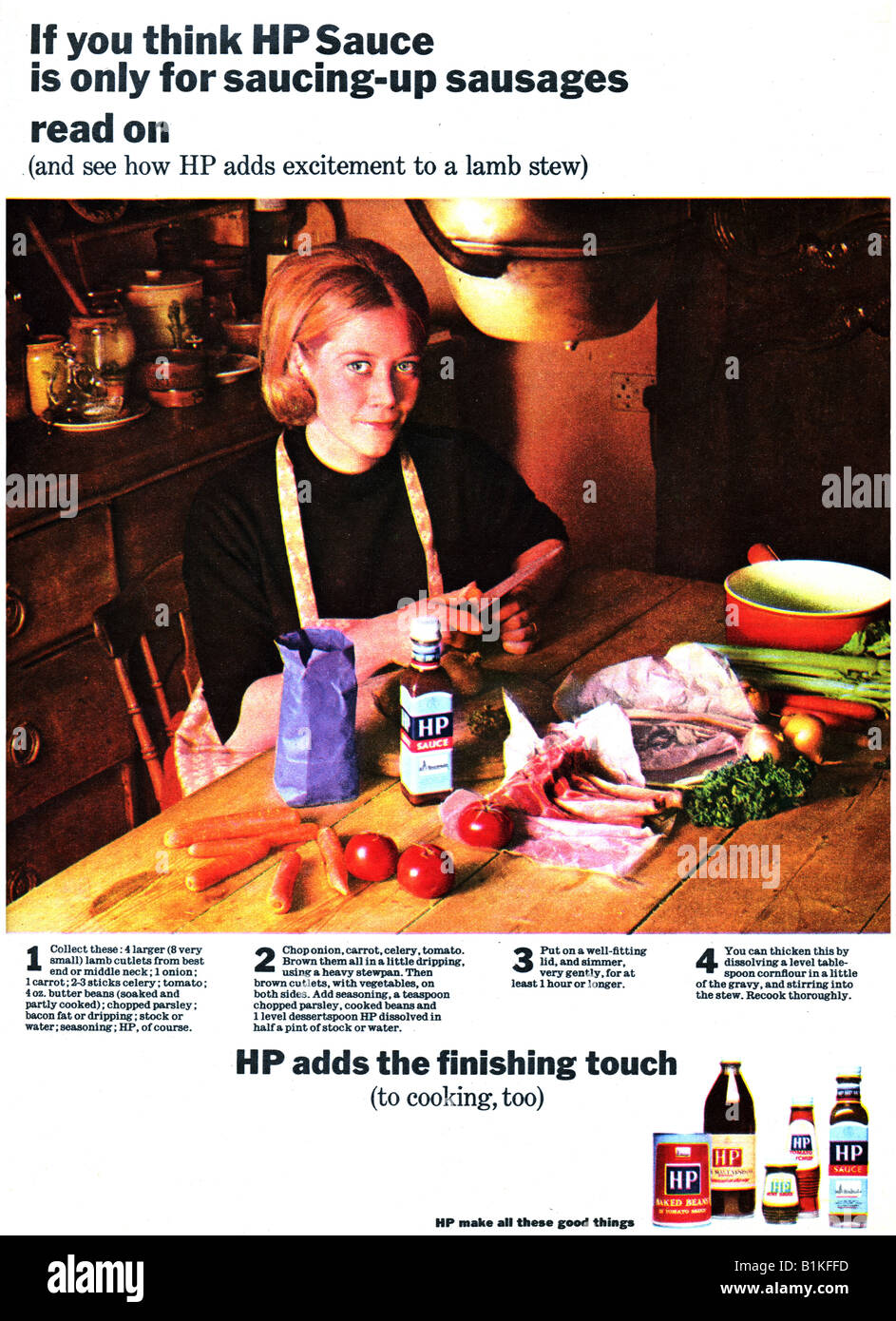 1960s 1965 Magazine Advertisement for HP Foods and Sauces FOR EDITORIAL USE ONLY Stock Photo