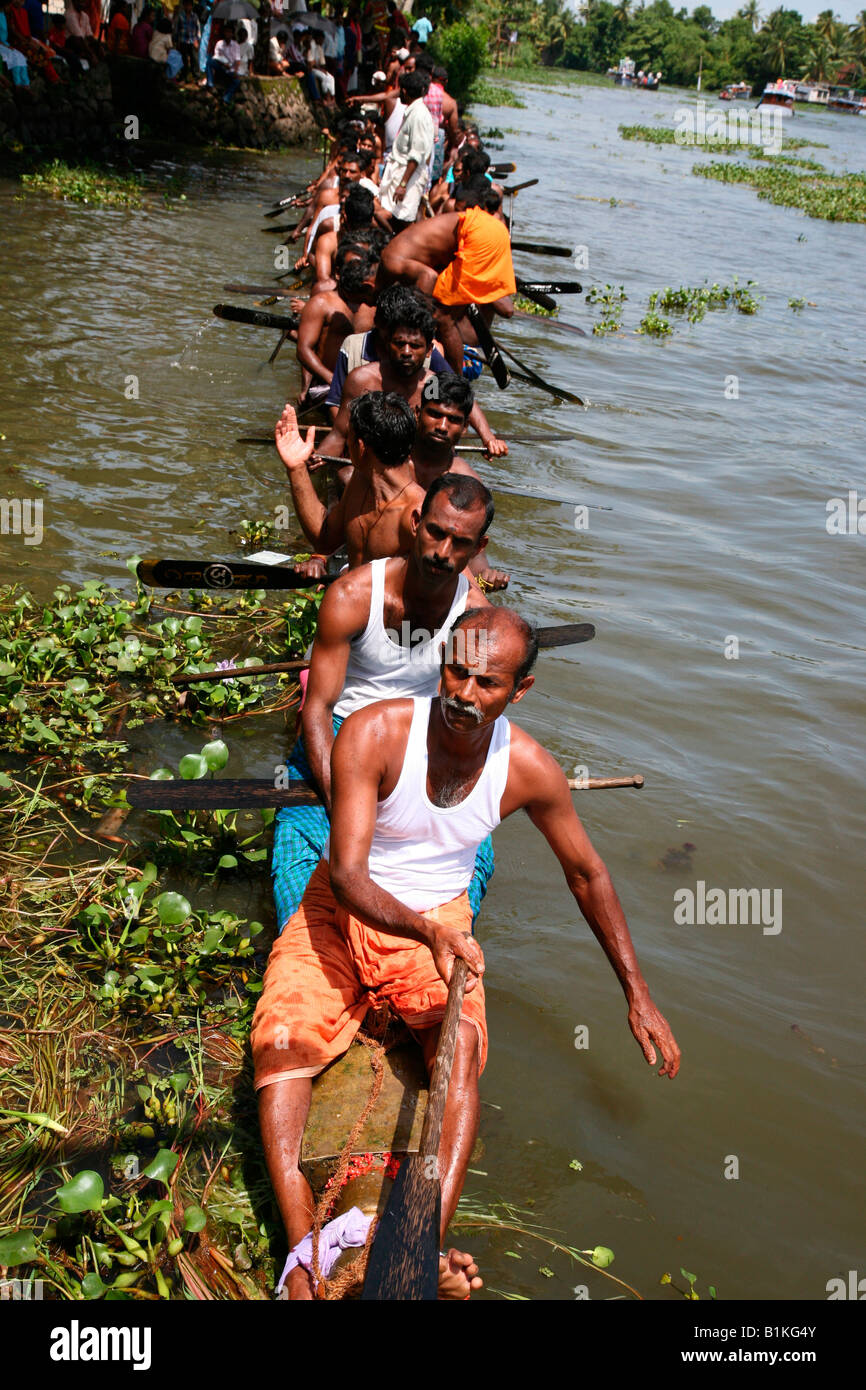 Locals sailing a canoe in alleppey boat race,kerala,india Stock Photo