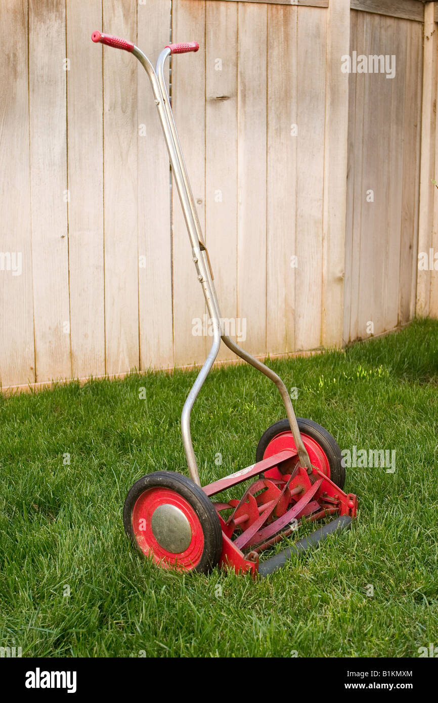 Old reel lawnmower Stock Photo Alamy