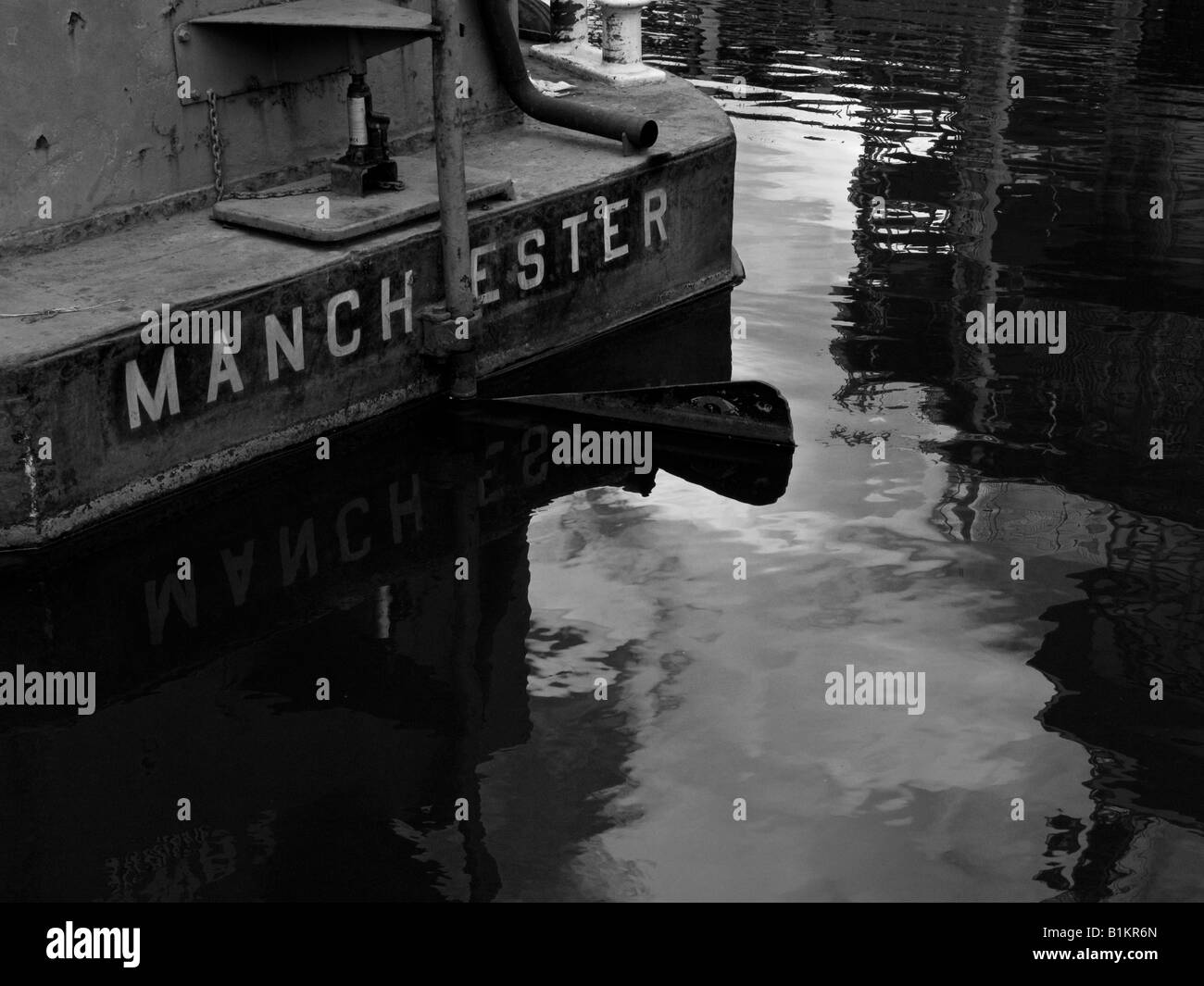 canal boat with manchester label on castlefield Stock Photo