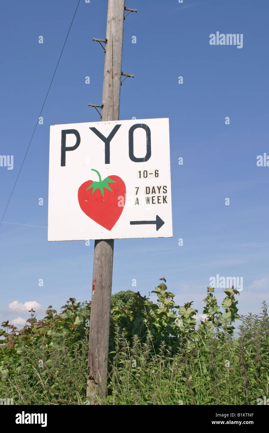PYO Pick your own sign UK 2008 Stock Photo