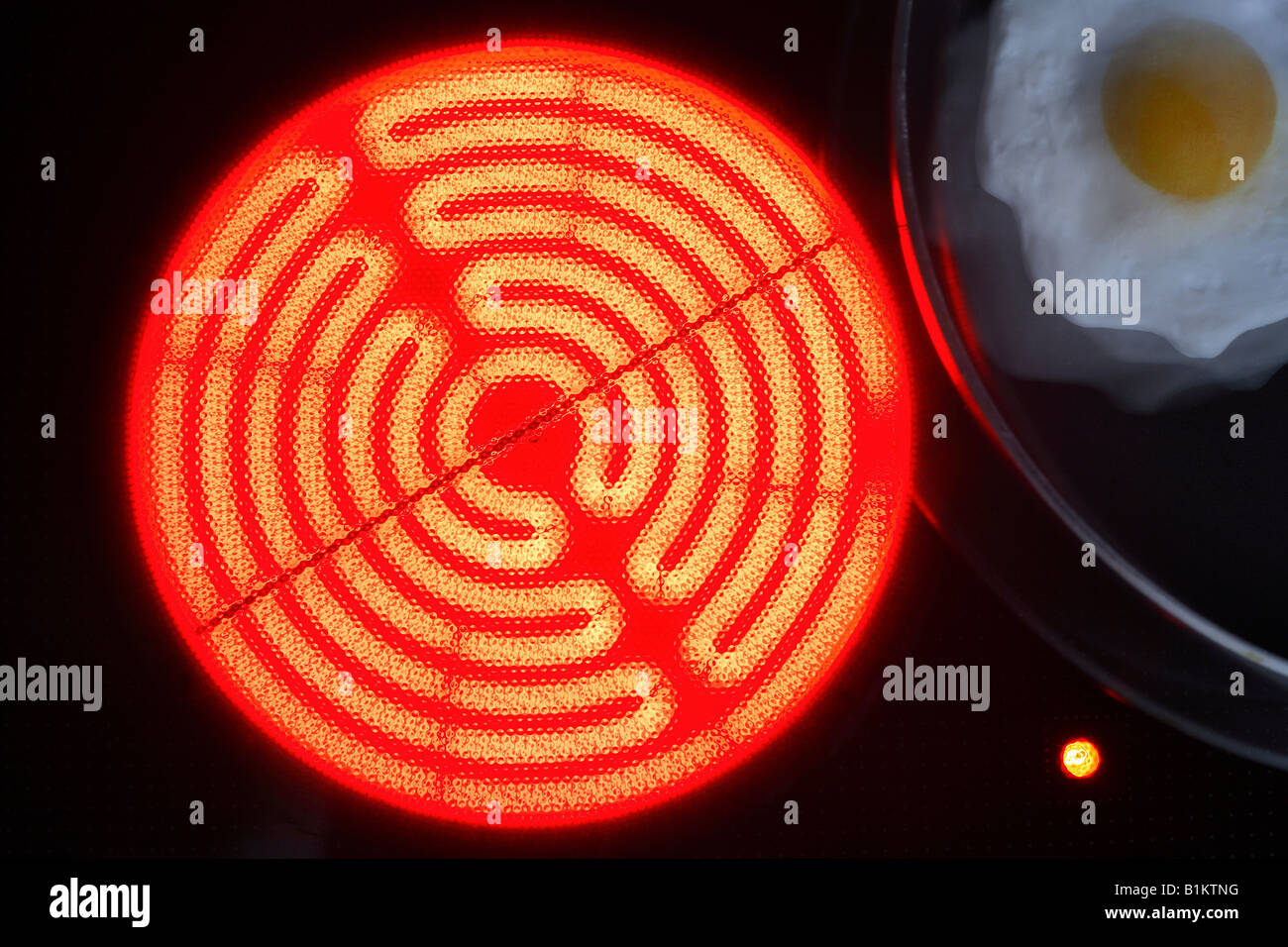 Burning hotplate of an induction cooker and a pan with fried egg Stock Photo Alamy