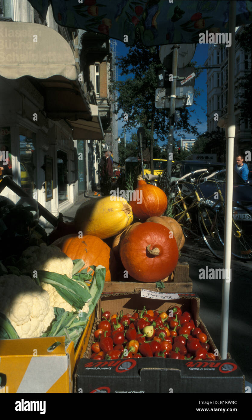 Fruit and vegetable stand in Lange Reihe, St. Georg, Hamburg, Germany Stock Photo
