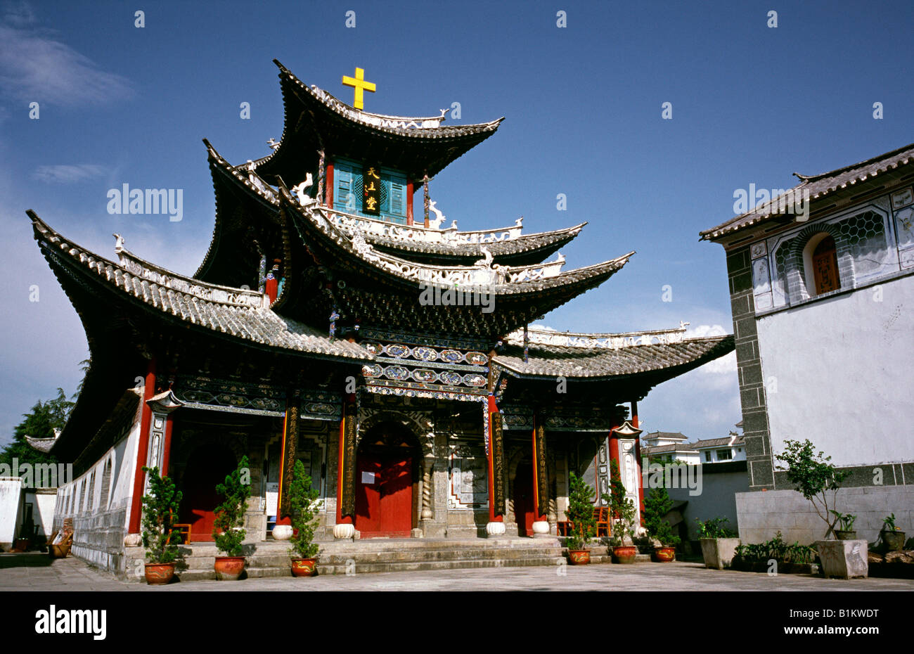 Aug 15, 2006 - Christian church built like a pagoda in Dali (Old Town) in the Chinese province of Yunnan. Stock Photo