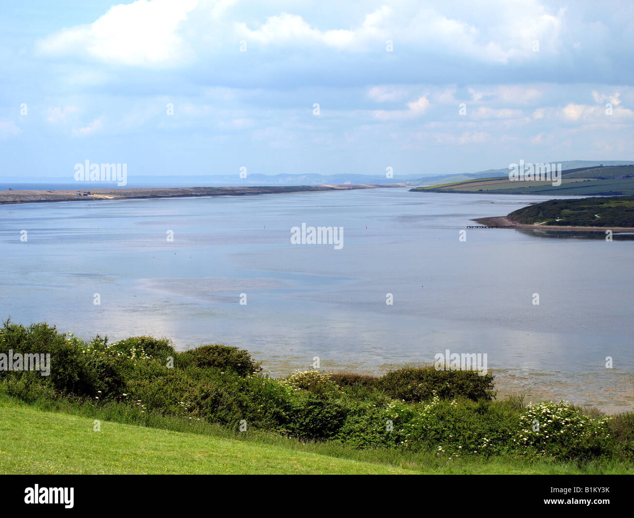 A view of the fleet lagoon and chesil beach to the left at Littlesea