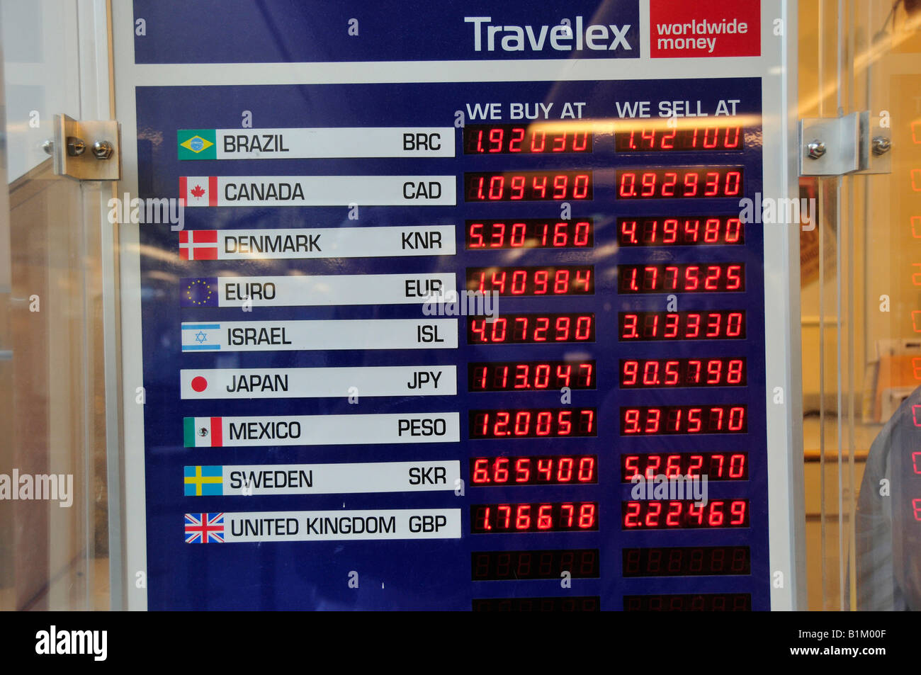 Sign in Orlando international airport showing the currency exchange