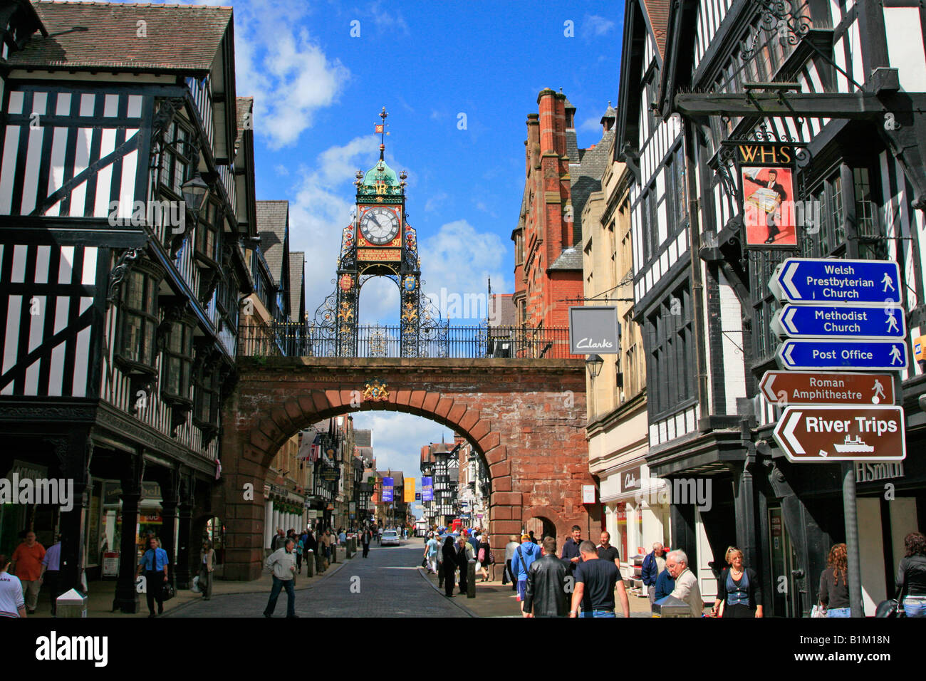 eastgate clock city of chester, town centre shopping cheshire england