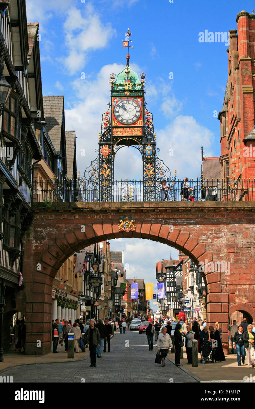 eastgate clock city of chester, town centre shopping cheshire england