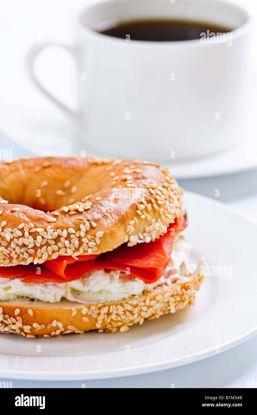 Light meal of smoked salmon bagel and coffee Stock Photo Alamy