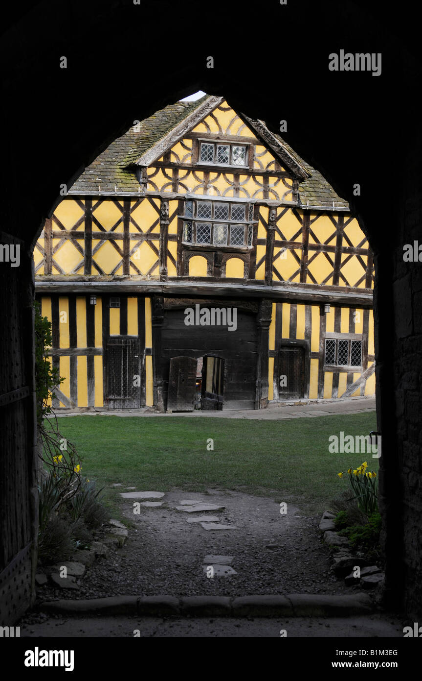 Stokesay Castle gatehouse from archway. Stock Photo