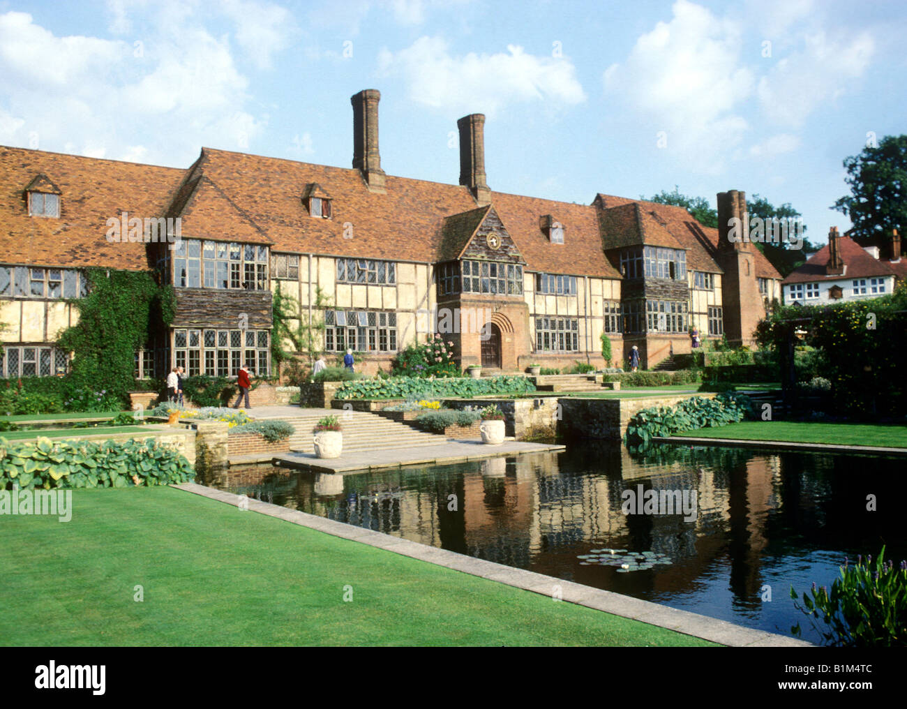 Wisley RHS Headquarters offices pond lake Surrey England UK Royal Horticultural Society mock Tudor building Stock Photo