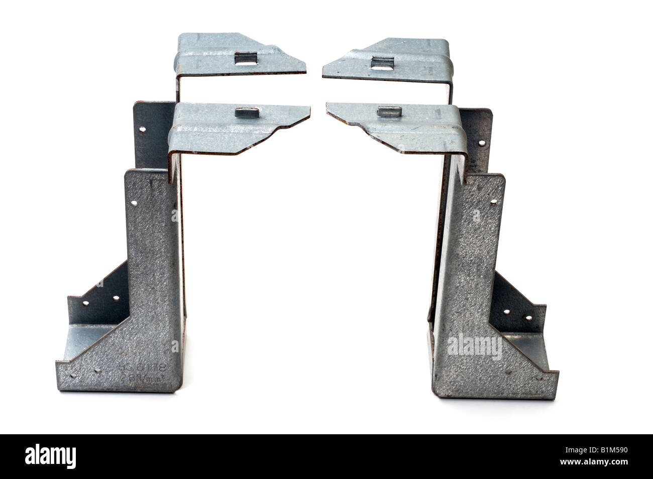 Galvanised joist hanger plates Stock Photo Alamy