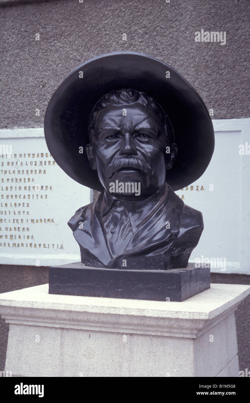 Bust of outlaw and hero Pancho Villa in the the Quinta Luz mansion or ...