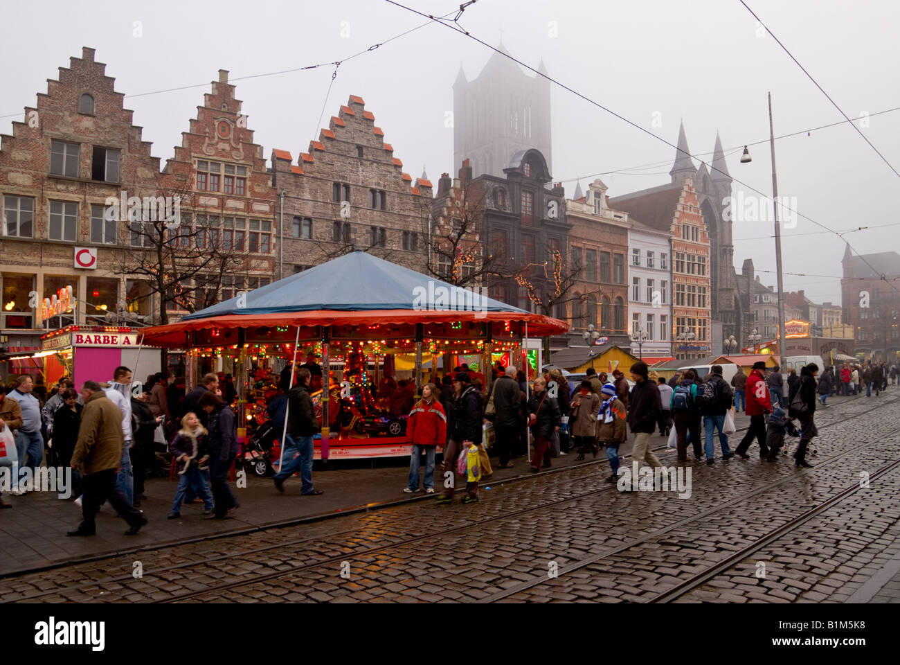 Carousel in the streets of Ghent (Belgium) Stock Photo