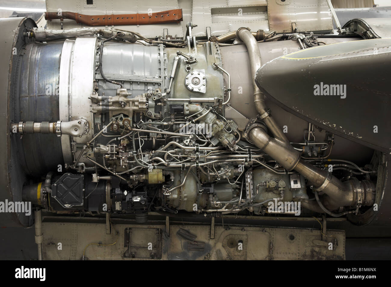 Open Engine compartment from a Buccaneer jet fighter. Stock Photo