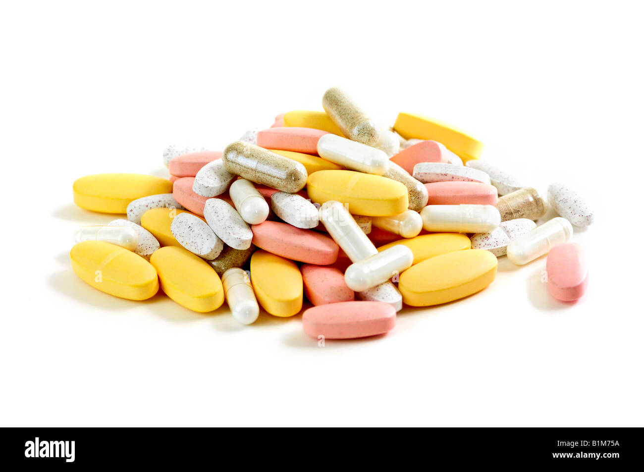 Mix of vitamins and herbal supplements on white background Stock Photo Alamy
