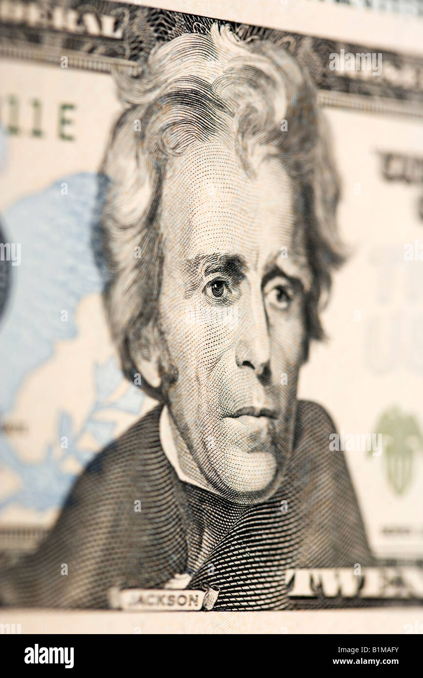Portrait of Andrew Jackson on the twenty dollar bill Stock Photo