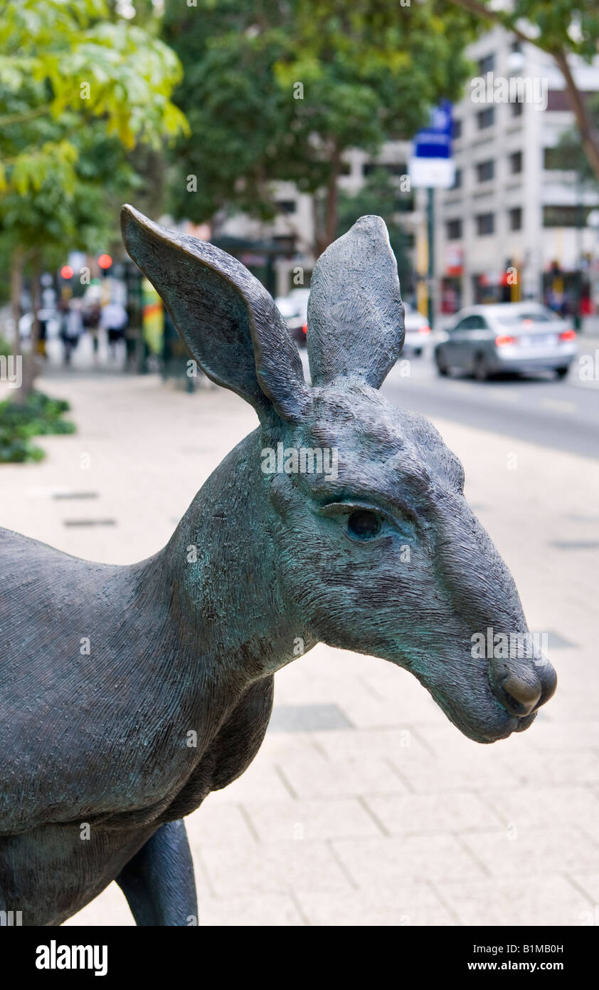 Bronze kangaroo sculpture on St Terrace in Perth, Western