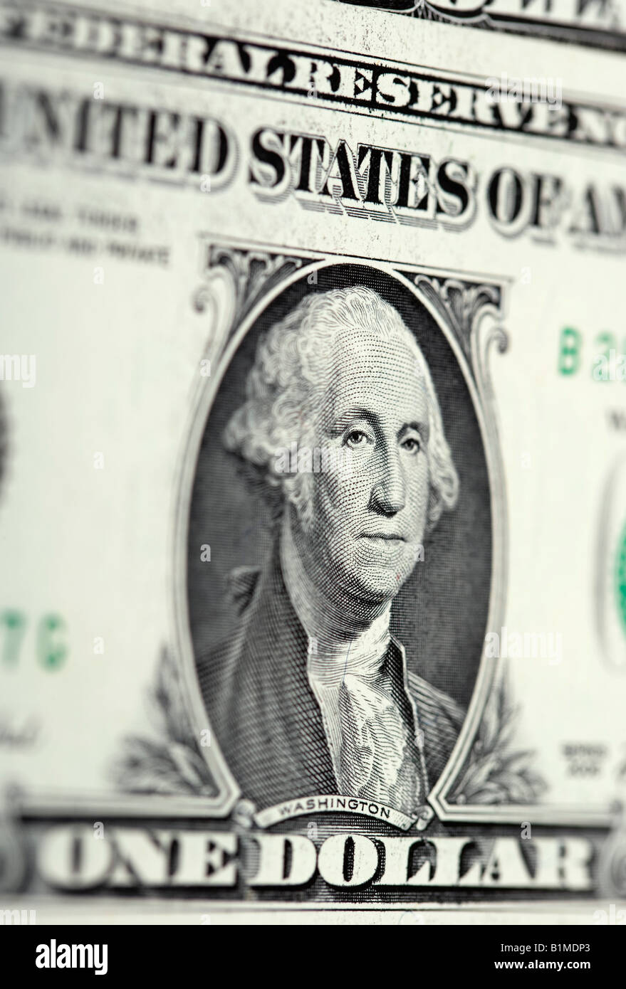 Portrait of George Washington on the one dollar bill Stock Photo