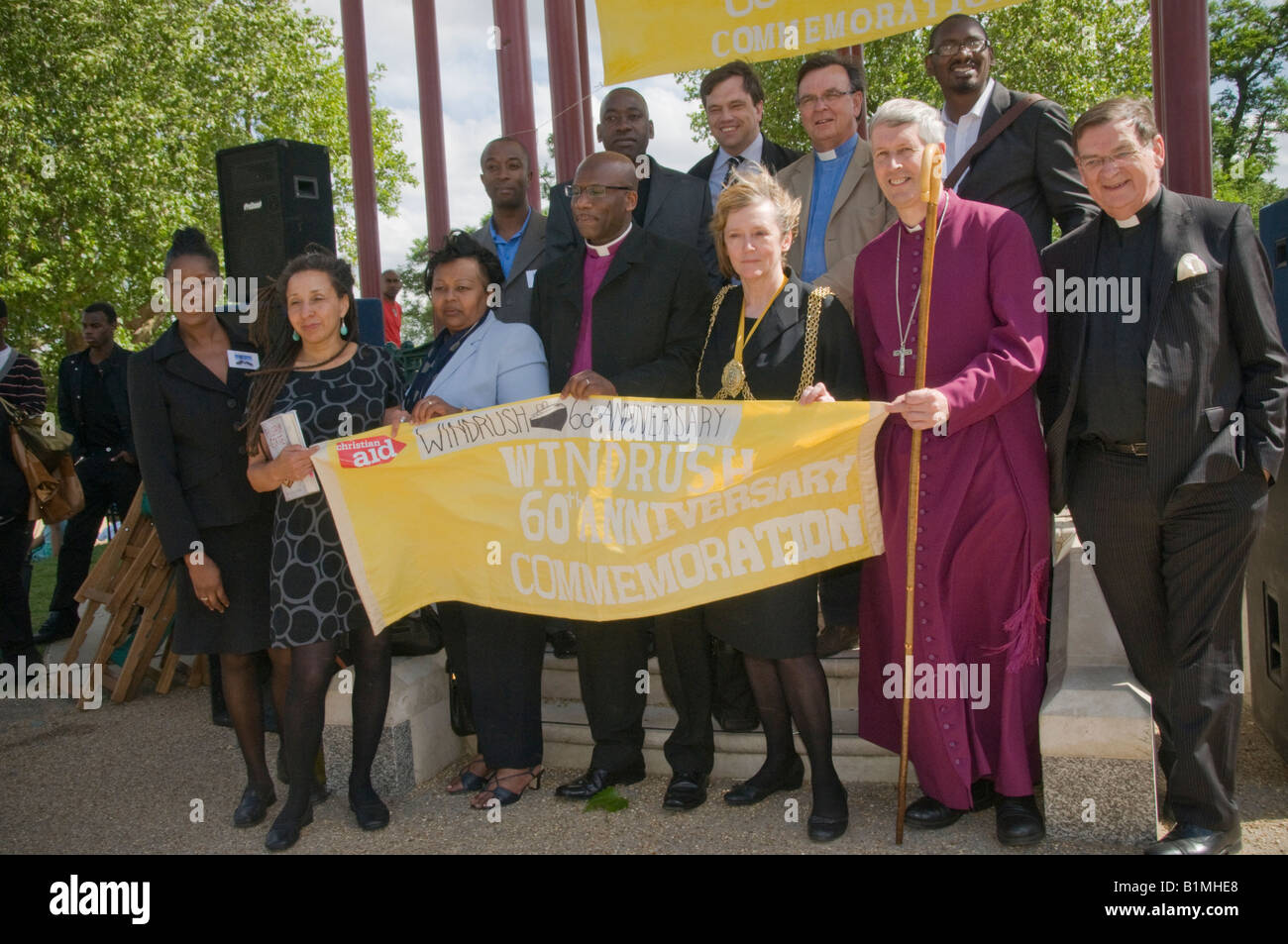 Speakers and guests at the Empire Windrush 60th anniversary event, Clapham Common Stock Photo