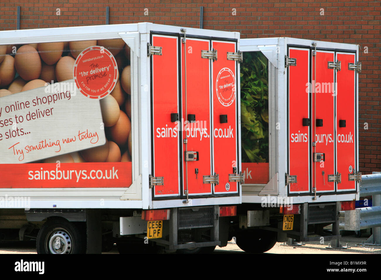 sainsbury supermarket delivery vans loaded england uk gb Stock Photo