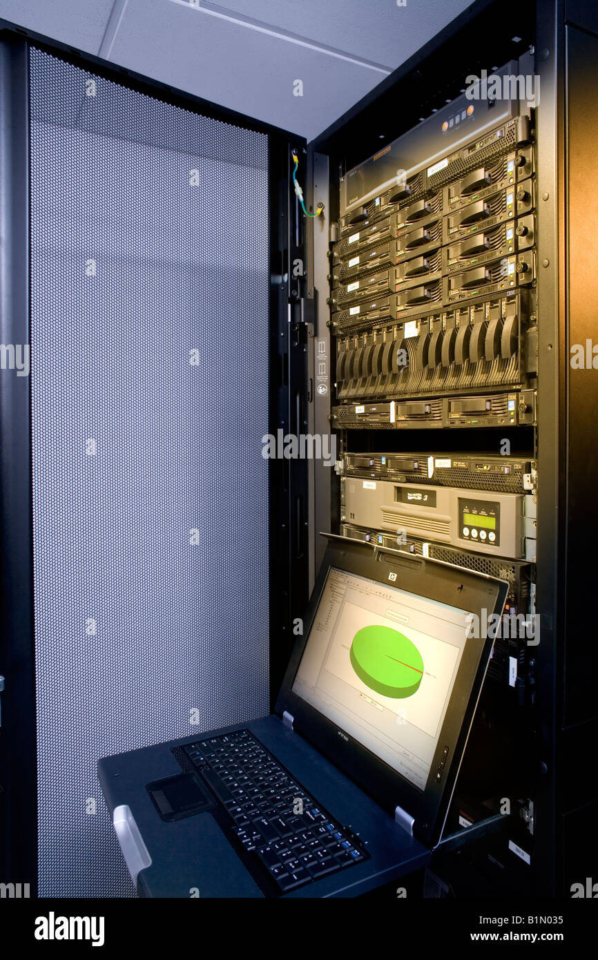 Rack containing computer servers Stock Photo Alamy
